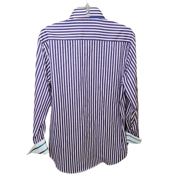 Robert‎ Graham tailored fit button front  flip cuff striped dress shirt Sz M - Picture 3 of 12